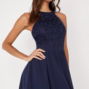 Lulu's Lover's Game Navy Blue Lace Skater Dress